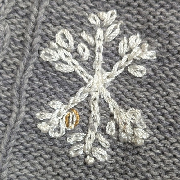 Storybook Knits Gray Snowman Snowflake Cable Knit Full Zip Cardigan Women's 1X - Picture 6 of 7